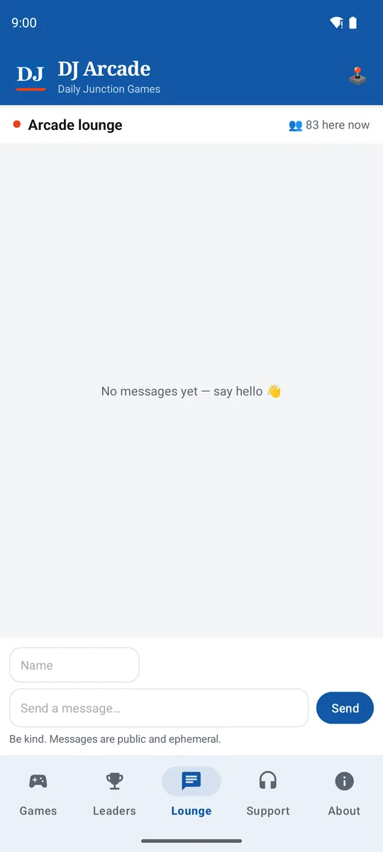 DJ Arcade lounge — live community chat
